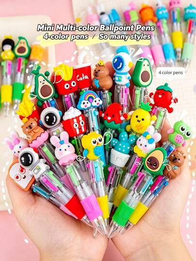 Bộ 10 bút bi mini 4 màu hình hoạt hình dễ thương, dùng cho học sinh, bút bi mini 4 màu, bút nhiều màu, mực 4 màu, bộ quà tặng văn phòng phẩm cho học sinh, ruột bút 0.7mm, đồ dùng cần thiết cho năm học mới, đồ dùng học tập (nhiều kiểu dáng)