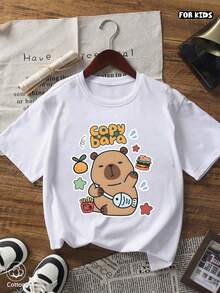 Mädchen T-Shirt aus 100% Baumwolle mit Kurzarm, süßes Cartoon Bären Design, geeignet für Frühling und Sommer, personalisierbar, Baumwolle, Sommer, Winter, Feiertage, Eid, Juni Festival, Party, Hochzeit, Strand, Abschluss, Outdoor - Weiss - Übersicht 3