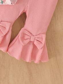 2pcs Newborn Baby (Girl) Cute Soft Short Sleeve Romper Matched With Printed Pants And Headband Set, Thin For Spring/Summer - Pink - View 6