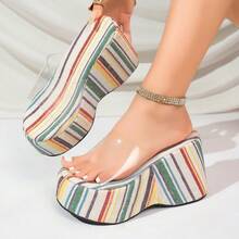 Women Wedges & Flatform - Green Stripes - Concave Base - Transparent - View 12