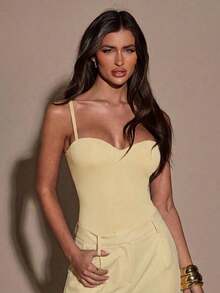 Body de mujer de unicolor casual y ajustado para el uso diario, verano - Amarillo - Ver 6