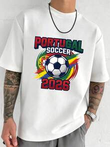 Camiseta de hombre 100% algodón con estampado de la selección de fútbol de Portugal, suave y cómoda, de manga corta para el verano. - Blanco - Ver 1