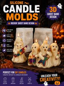 Halloween Rock Band Silicone Candle Mold, 3D Ghost Musician Wax Candle Making Mold, Easy Demold Halloween Home Decor - Halloween - Molds - View 7