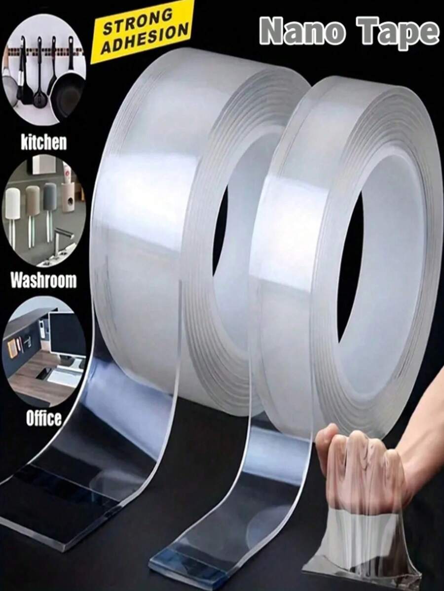 1/5/10m Cinta Nano, Cinta Nano Doble Cara Fuerte e Impermeable, Adhesión Súper Fuerte, Reutilizable, Multifuncional, Adecuada para Pegatinas de Pared, Cocina, Baño, Exterior, Manualidades DIY y Uso Diario en el Hogar, Decoración del Hogar, Suministros para Fiestas Festivas, Suministros para Dormitorios, Halloween, Navidad