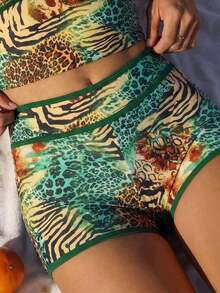 Swim Mod 2026 Conjunto de bikini de 3 piezas de verano con tirantes finos, taza triangular de contraste azul y albaricoque, pantalones cortos de cintura alta, conjunto de bikini de 3 piezas azul marino, conjunto de 2 piezas azul marino, bikini deportivo azul marino - Multicolor - Ver 6
