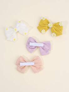 Set de 8 piezas de accesorios para el cabello de niñas con bordado floral, pinzas de pelo con margaritas lindas, pinzas de cocodrilo de poliéster minimalistas, adecuadas para atuendos de verano y uso diario casual, pinzas de pelo elegantes, accesorios de playa para adolescentes - Multicolor - Ver 7