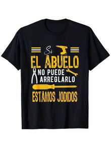1 Piece Grandad Father's Day Gift - Funny Graphic T-Shirt With Spanish Saying And Tool Design, Breathable Shirt Friendly For Gym, Running, Hiking, Weekend Outings, Grandad T-Shirt, Hiking Clothes, Funny Grandad T-Shirt, Durable Print Quality, Gym Clothes, Lightweight T-Shirt, Short Sleeve, Adult Clothing - 黑色 - 查看 1