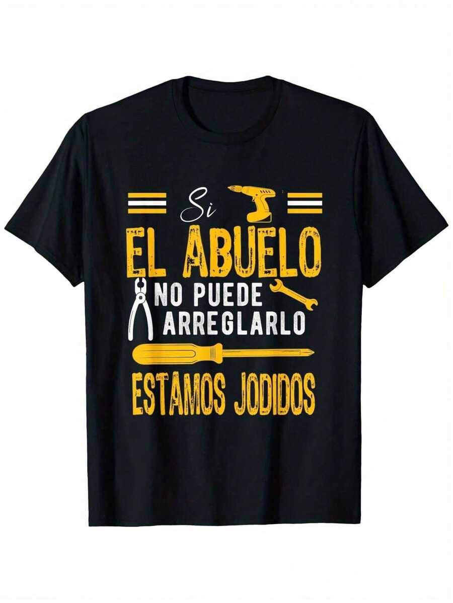 1 Piece Grandad Father's Day Gift - Funny Graphic T-Shirt With Spanish Saying And Tool Design, Breathable Shirt Friendly For Gym, Running, Hiking, Weekend Outings, Grandad T-Shirt, Hiking Clothes, Funny Grandad T-Shirt, Durable Print Quality, Gym Clothes, Lightweight T-Shirt, Short Sleeve, Adult Clothing - 黑色 - 查看 1