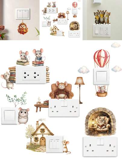 5pcs/1pc Lovely Cartoon Rat Switch Wall Decals, Removable PVC Home Decor Stickers, Adorable Stylish Appearance, Effortless Application And Clean Removal, Wonderful Ornament For Bedroom, Living Room Wall And Light Switch To Upgrade Cozy Interior Household Decoration