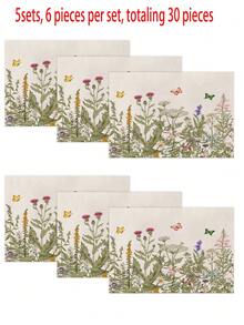 4pcs/6pcs/30pcs Floral & Butterfly Decorative Placemats, Washable & Durable, Suitable For Home, Restaurant, Dining Table Decor, Household Items - Multicolor - View 6