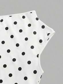 Vestido corto de verano minimalista de mujer con tirantes de lazo, sin mangas y de unicolor asimétrico con lunares blancos - Negro - Ver 9