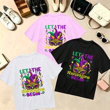 Choose One Of The Three Sets Women's T-Shirt Mardi Gras Mask, 100% Cotton, Oversized, Soft Breathable, Casual Crewneck, Short Sleeve Top, Streetwear, Spring Vibes, Party Lovers - 白色 - 查看 11