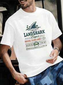 Camiseta de verano para hombre con estampado gráfico, de algodón suave, corte holgado, cómoda, informal y con estampado llamativo. - Blanco - Ver 1