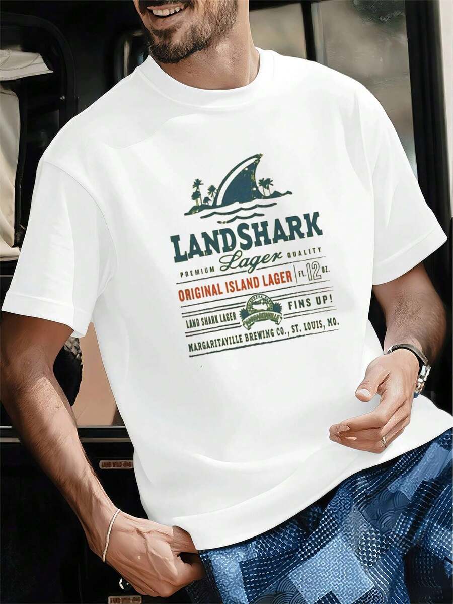 Camiseta de verano para hombre con estampado gráfico, de algodón suave, corte holgado, cómoda, informal y con estampado llamativo. - Blanco - Ver 1