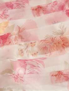 Vestido de mujer con estampado floral, ajustado, con pliegues y dobladillo abullonado de organza - Multicolor 3 - Ver 6