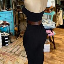 . . NostaNoir Vestido de mujer de moda con unicolor, volante asimétrico en el bajo y sin tirantes (cinturón no incluido) - Albaricoque - Ver 5