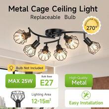 CANMEIJIA 1PC Retro Ceiling Lamp, Industrial Style Ceiling Spotlight, Iron Cage Chandelier, E27 Base, Without Bulb - E27 Iron Cage Ceiling Spotlight - View 3