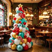 134pcs Latex Candy Cane Star Balloons, Multiple Sizes, Perfect For Christmas Party, Holiday Theme Decor, Restaurant Holiday Decor, Christmas Market Decor - Christmas Tree Balloon Set - View 7