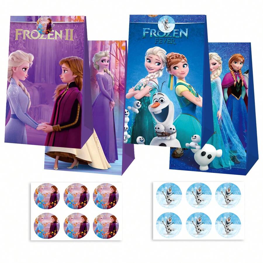 Disney 24件套迪士尼主题派对用品礼品袋套装(12个礼品袋+12张贴纸)卡通风格礼品包装配件,适用于生日礼物、母亲节礼物、节日礼物、派对装饰。 - 多色 - 查看 1