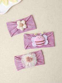 3pcs Baby Girl Cute Bee & Floral Print Nylon Stretchy Headbands (Without Paper Card) Love Valentine - Multicolor - View 11