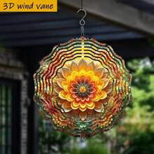 3D 1pc Blooming Colorful Flower, 10in*10in With Rotating Hook, 360° DIY Creative Wind Spinner Set, Wind Powered Rotation, Easy Installation, Suitable For Christmas, Halloween, And Other Holiday Gifts (Pendant Not Included), Random Style - A - View 4