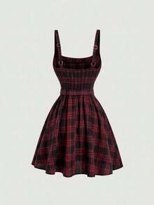 MOD Vestido mini a cuadros azul marino - Rojo - Ver 5