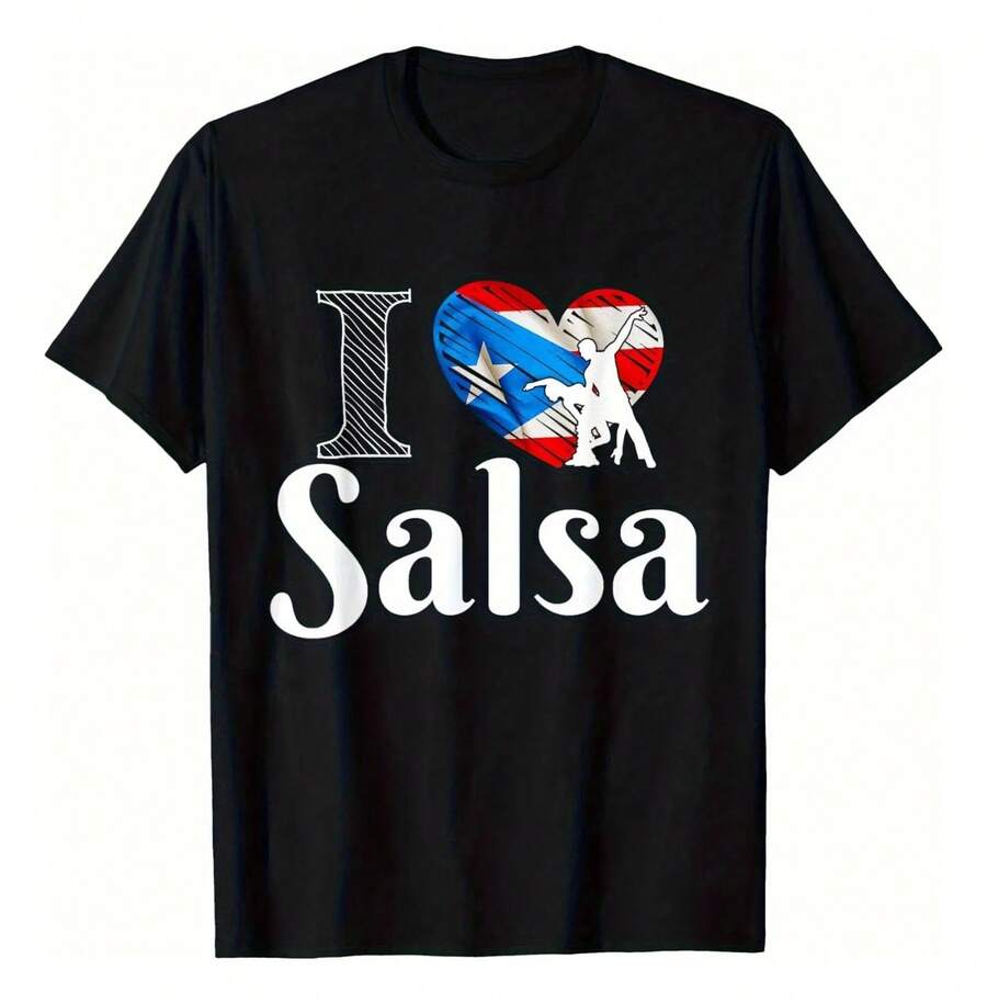 Camiseta Me Encanta La Salsa De Puerto Rico  100% Tejido Pes - Negro - Ver 1