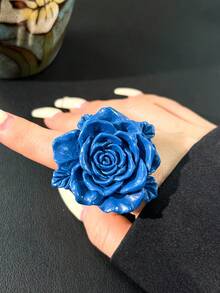 可调节哥特式超大玫瑰戒指，黑/红树脂材质，朋克暗黑风格饰品，适合时尚派对 - 多色C - 查看 10