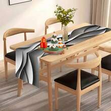 Elegant And Refined Silver Gray Table Runner, Abstract Wave Pattern, Modern Minimalist Style, Suitable For Kitchen, Dining Table Decor, Indoor And Outdoor Home Party Decoration - Gray 2 - View 7