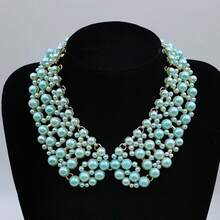 1PC Vintage New Collarbone Necklace Exaggerated Fake Collar Accessory Suitable For Daily Dating And Commuting Outfits - Màu xanh da trời - Xem 7