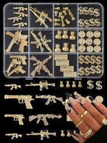Nail Charms Y2k Alloy Nail Art Rhinestone Charms 3D Coin Dollar Charm With Rhinestones Nail Gems Shiny Nail Decorations Accessories Supplies - Gold - View 1