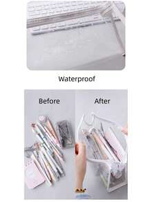 Transparent Pencil Case Set, Includes Colored Ballpoint Pen Set Or Glitter Gel Pen Set, Back To School, School Supplies, Pencil Pouch, Backpack, Stationery - Multicolor - View 2