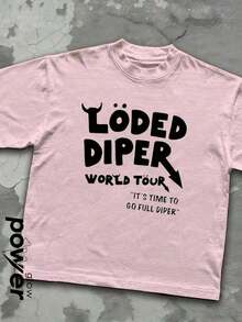 LODED DIPER Men's Casual Printed Cotton T-Shirt With Double-Sided Print, 100% Cotton, Unisex Crew Neck Summer T-Shirt - 酒紅色 - 查看 6
