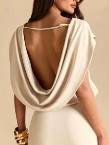 Solid Color Fitted Mini Dress With Asymmetrical Neckline And Open Back, Elegant Outfit For Beach Vacation - 櫻桃紅 - 查看 3