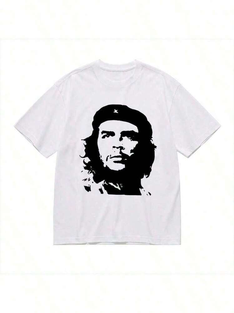Famous Actor Style T-Shirt Unisex Che Guevara Graphic Tee - Classic Black And White Design, 100% Cotton, Casual And Sporty Crew Neck T-Shirt, Machine Washable, Loose Fit For All Seasons, Gift For Adults, Sportswear, Heavyweight Cotton Basic T-Shirt, Durable And - trắng - Xem 8