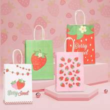12/28piezas Bolsas de regalo con patrón de fresa, suministros de embalaje de regalo de fresa rosa rojo verde, adecuados para fiestas temáticas, bodas, recuerdos de fiesta de cumpleaños, almacenamiento de artículos de picnic al aire libre, decoración de mesa del hogar, regalos de cumpleaños, recuerdos de fiesta - 260-1-2-3-4 - Ver 9