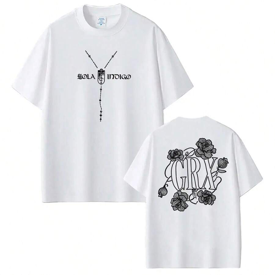 Lola Indigo GRX Tour 2026 Double-Sided Print T-Shirt For Men And Women, Fashionable Round Neck Clothing, Y2K T-Shirts, Casual Oversized Cotton T-Shirt. - trắng - Xem 1
