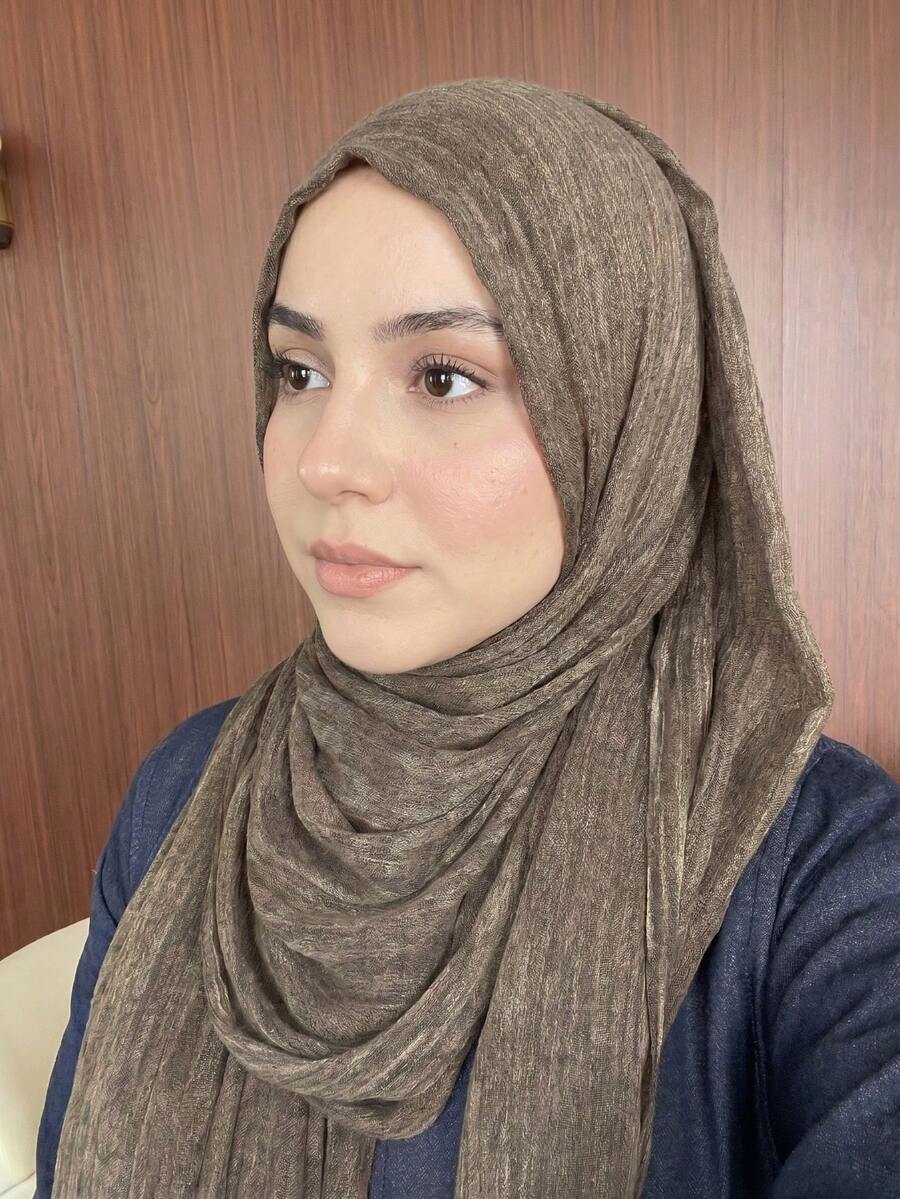 1pc Distressed Solid Color Lightweight Casual Long Scarf, Suitable For Daily Use - Coffee Brown - View 1