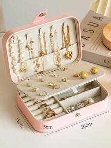 1Pc Portable Travel Jewelry Storage Box, Mini Jewelry Box, Small Jewelry Organizer, Multi-Function Ring Display Case, Jewelry Holder Box For Earrings, Necklaces, Pendants, Gift Box, Waterproof Polyester Jewelry Storage Box, Large Capacity Jewelry Display Case - Multicolor - View 13