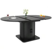 Extendable Dining Table, Kitchen Table, Round Table That Converts To Oval, 118-158 Cm, Seats Up To 6, With Drawers, Black - Hitam - View 8