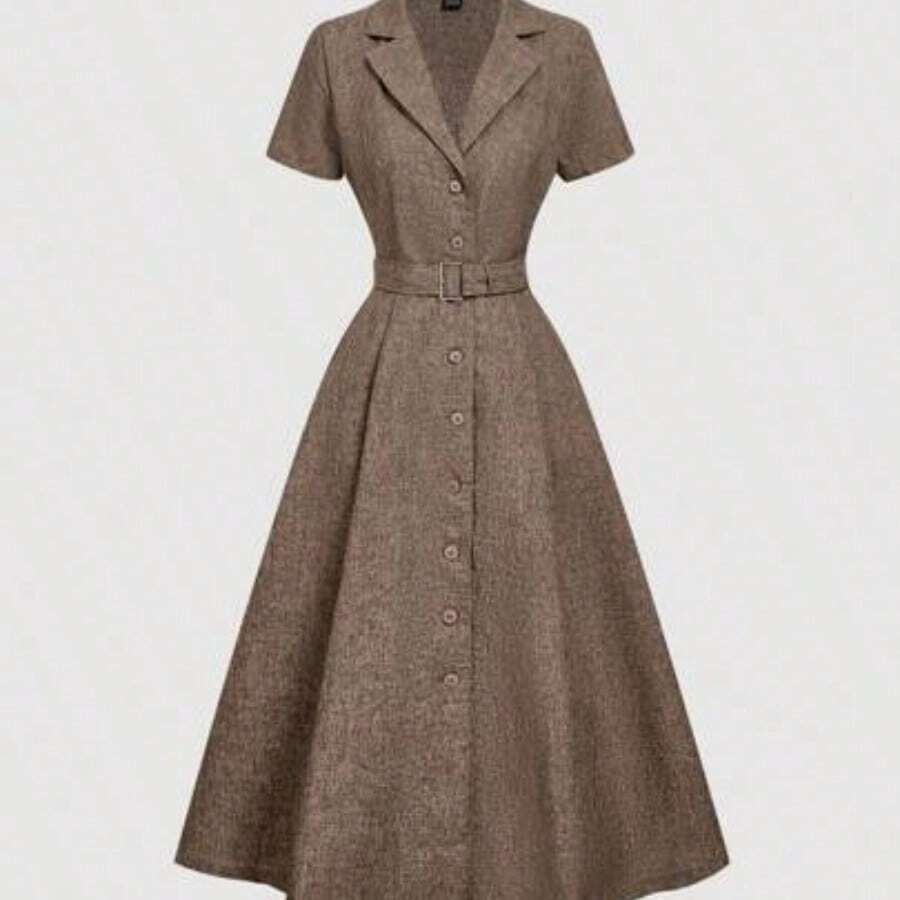 Vestido elegante casual para mujer, ropa de oficina - Camel - Ver 1