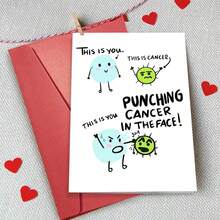 1PC Funny "You Vs Cancer" Support Card, Humorous Illustration, Perfect For Cheer Up & Get Well Soon For Friends Going Through Treatment - Multicolor - View 1