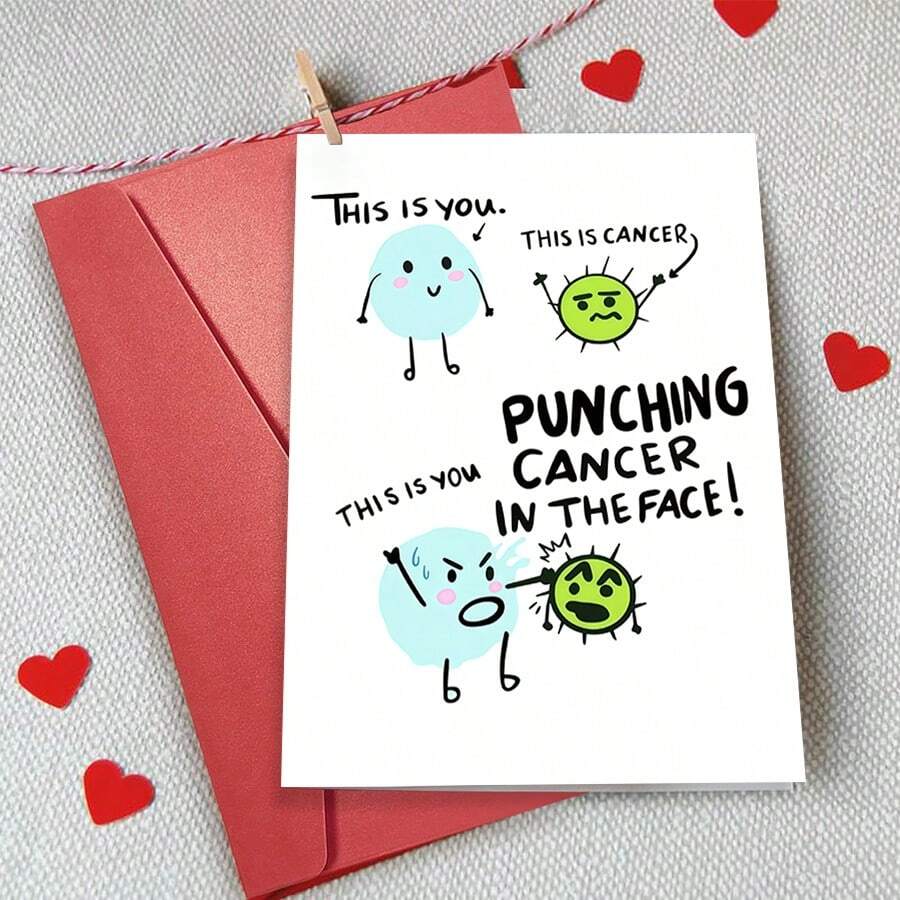 1PC Funny "You Vs Cancer" Support Card, Humorous Illustration, Perfect For Cheer Up & Get Well Soon For Friends Going Through Treatment - Multicolor - View 1