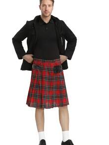 Váy xếp ly kẻ caro nam (kilt) - Họa tiết kẻ sọc cổ điển, thiết kế mềm mại, thoải mái khi mặc, trang phục cần thiết cho mùa xuân và mùa hè, trang phục thời trang được ưa chuộng. - Đỏ - Xem 3