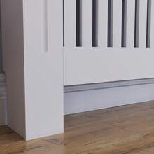 Home Discount Vida Designs Arlington Radiator Cover Heat Protection Adjustable Vertical Slats With Wooden Shelf Top MDF Cabinet Easy To Install - White - Blanco - Ver 6