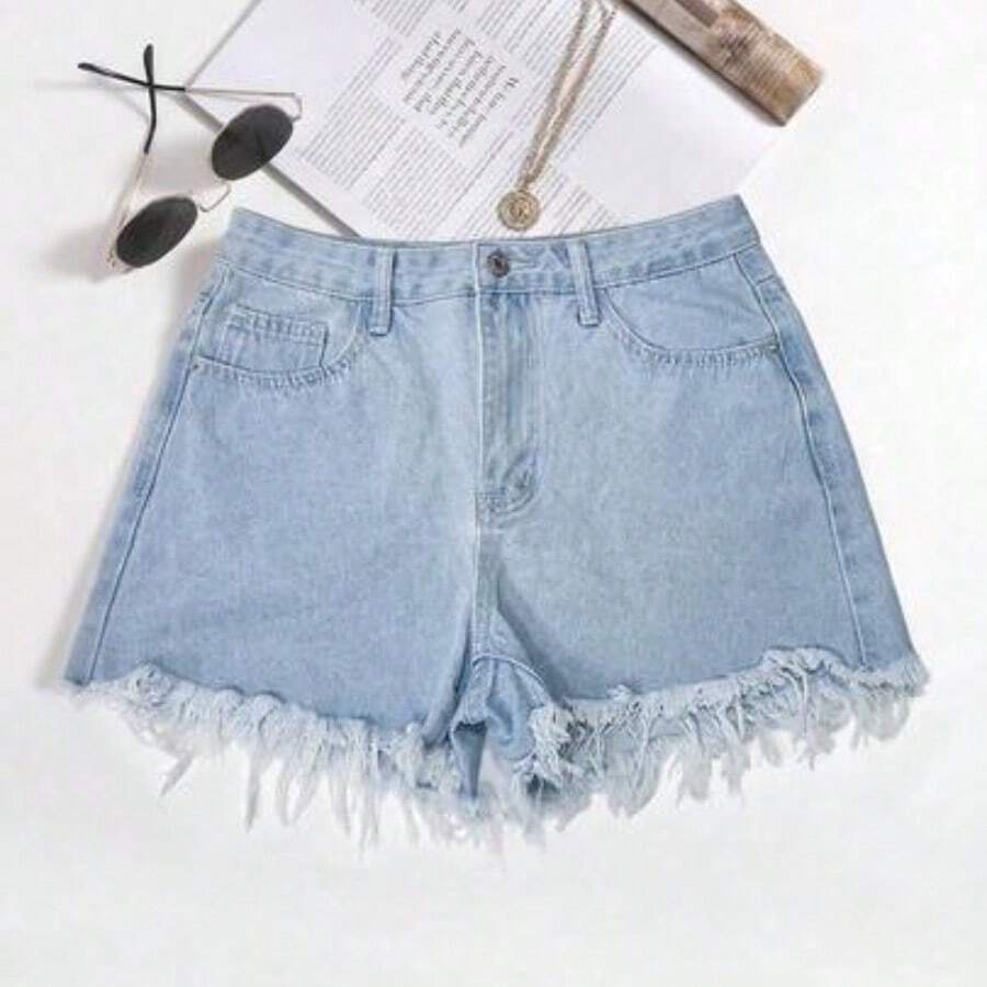 YijiaNvz Pantalones cortos vaqueros casuales, estilo minimalista para uso diario - Lavado ligero - Ver 1