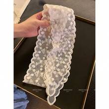 1件夏季花卉印花緞面絲帶，優雅波希米亞復古蕾絲邊多用途雪紡圍巾/髮帶，浪漫甜美女孩拍照道具 - 彩色 - 查看 9