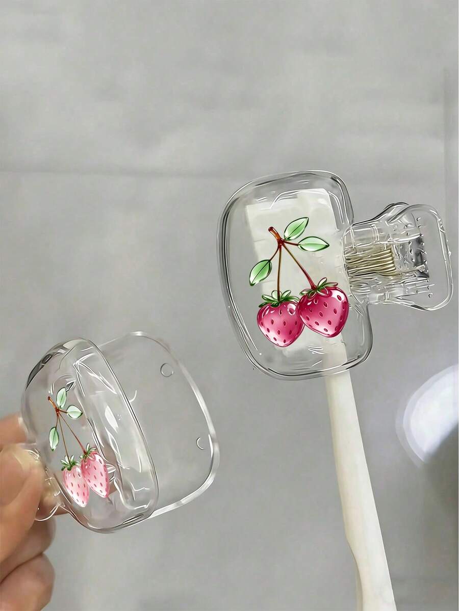 Strawberry Pattern Toothbrush Holder, Fun Fruit Theme, Cute Design, Adorable Toothbrush Holder Travel Container, Travel And Home Storage Organizer With Transparent Lid, Compact Portable Design For Easy Carrying, Protects Toothbrush Head, Dual Drainage And Ventilation Function, Suitable For Home, Dorm And Travel Use|Cute Toothbrush Head Storage Organizer, Perfect For Bathroom Storage, Suitable For Home And Dorm Use, Fun Design Toothpaste And Toothbrush Combination, Perfect For Carrying Around, Easy To Carry - Multicolor - View 1