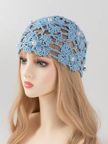 1 chiếc mũ len móc rỗng hình bướm đính ngọc trai thời trang nữ, mũ beanie nhẹ nhàng cho mùa xuân/thu, phù hợp với phong cách boho, đi biển và mặc hàng ngày. - A - Xem 15