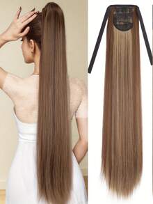 European And American Style 34 Inch Long Straight Ponytail Hair Extension With Bow Tie,Clips For Hair - Multicolor - View 17